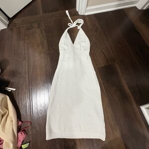 White Knit Halter Dress